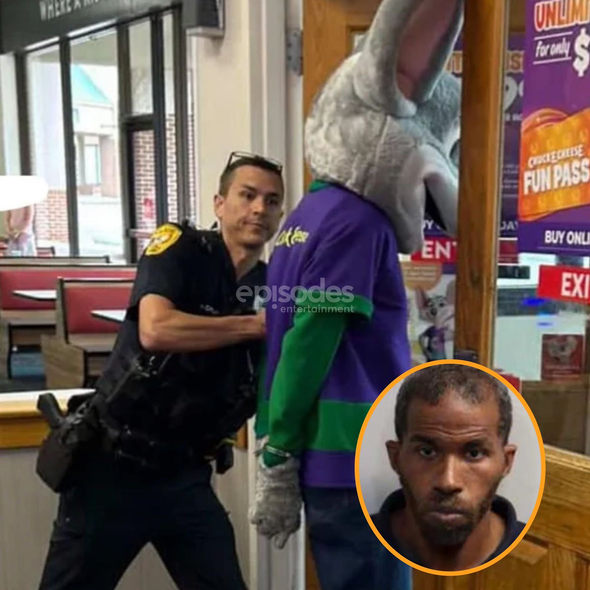 episodesent's tweet image. A Chuck E. Cheese employee in full costume was arrested in Tallahassee for credit card fraud and is facing three felony charges including credit card theft, identity theft, and repeated fraudulent use of a credit card.