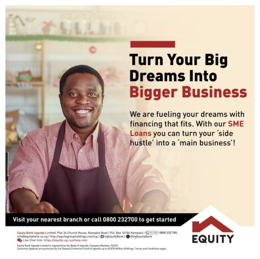 tinkacomm's tweet image. Give your business a chance to grow with Equity Bank's SME loan.
Don't struggle when there's a solution
Visit the nearest Equity Bank branch for support
#EquityBankUganda