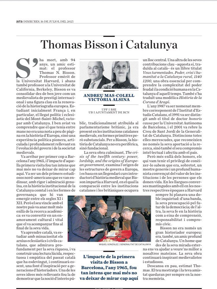 No tenia ni idea de qui era Thomas Bisson.
L'he descobert gràcies a aquest article d'Andreu Mas-Colell i Victòria Alsina a l'ARA.
Llegiu, i descobrireu a un personatge remarcable.