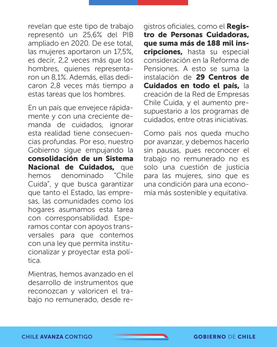 MinMujeryEG's tweet image. ¡Revisa la columna de la ministra Orellana en @La_Segunda! 📰Como Gobierno seguimos empujando la consolidación de #ChileCuida, que busca garantizar que tanto el Estado, las empresas, las comunidades como los hogares asumamos esta tarea con corresponsabilidad.