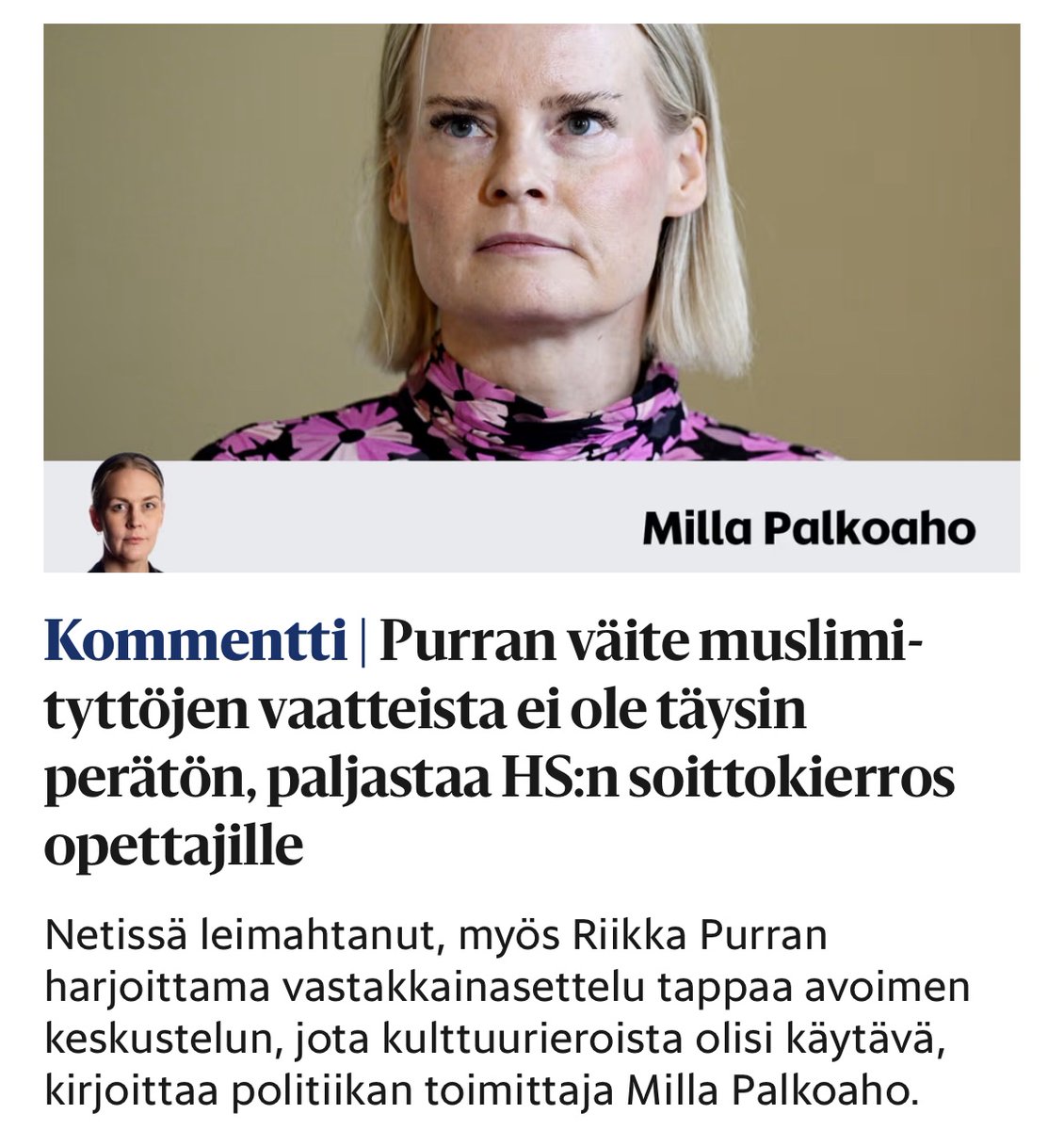 Kun persun väitteen paikkansapitävyyttä ei millään ilveellä voi kiistää, siitä todetaan, että väite ”ei ole täysin perätön”.

Kuitenkin lisätään, että keskustelua asiasta ei saisi käydä, koska avoin keskustelu asiasta tappaa avoimen keskustelun asiasta.