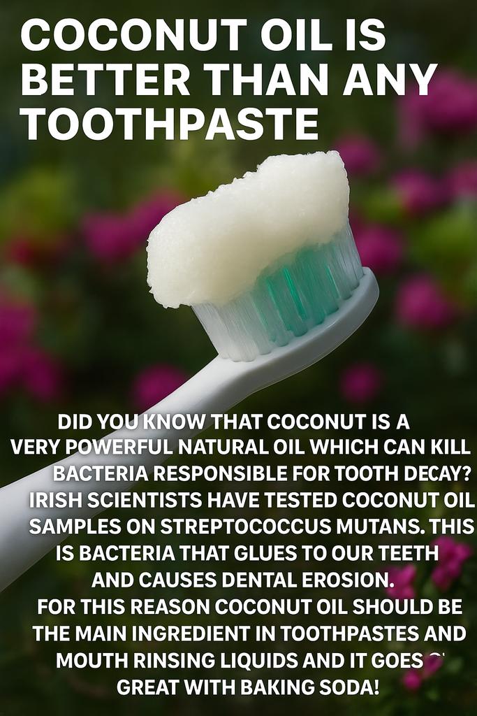 Barbara Oneill (@barbaraoneillau) on Twitter photo 🦷🪥 Coconut Oil > Toothpaste?
Nature has the answer to oral health! 🥥✨
Coconut oil kills harmful bacteria like Streptococcus mutans, the #1 cause of tooth decay and erosion.
Used with baking soda, it’s a powerful, natural alternative to chemical-laden toothpastes.
🛑 Say 🦷🪥 Coconut Oil > Toothpaste?
Nature has the answer to oral health! 🥥✨
Coconut oil kills harmful bacteria like Streptococcus mutans, the #1 cause of tooth decay and erosion.
Used with baking soda, it’s a powerful, natural alternative to chemical-laden toothpastes.
🛑 Say