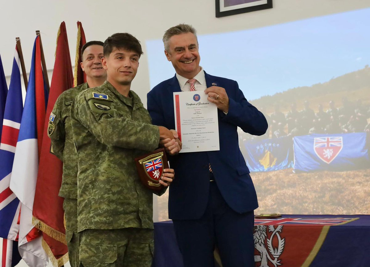 This morning I had the pleasure of presenting certificates to 25 women and men of the KSF on completion of their 4-week Instructor Training Course delivered by the British Military Advisory Training Team.