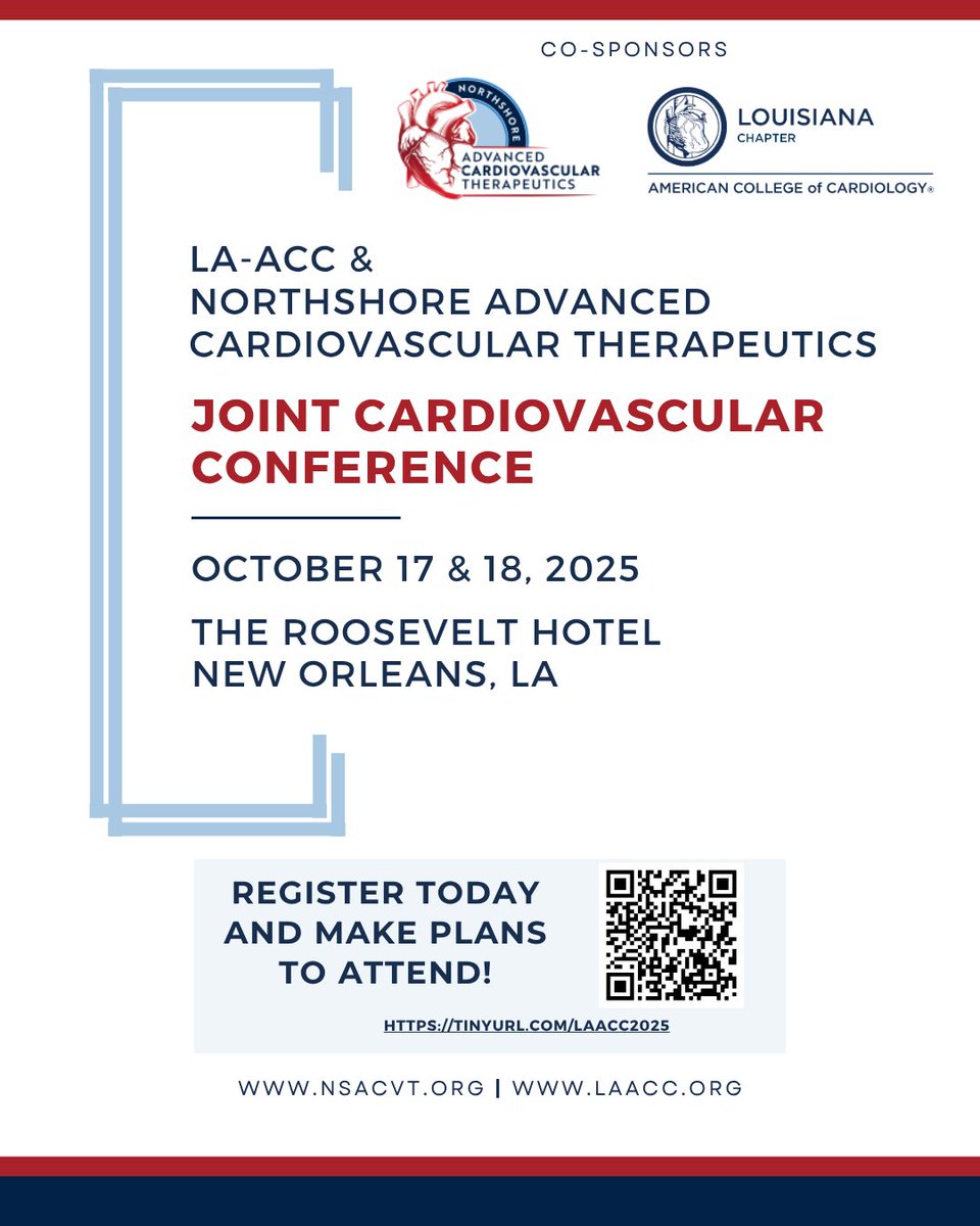Join us October 17 &amp; 18 for the 2025 LA-ACC &amp; NorthShore Advanced Cardiovascular Therapeutics Joint Cardiovascular Conference.

Exhibitor/Sponsor Prospectus and Registration, as well as Attendee Registration are now available at laacc.org/2025-joint-car…