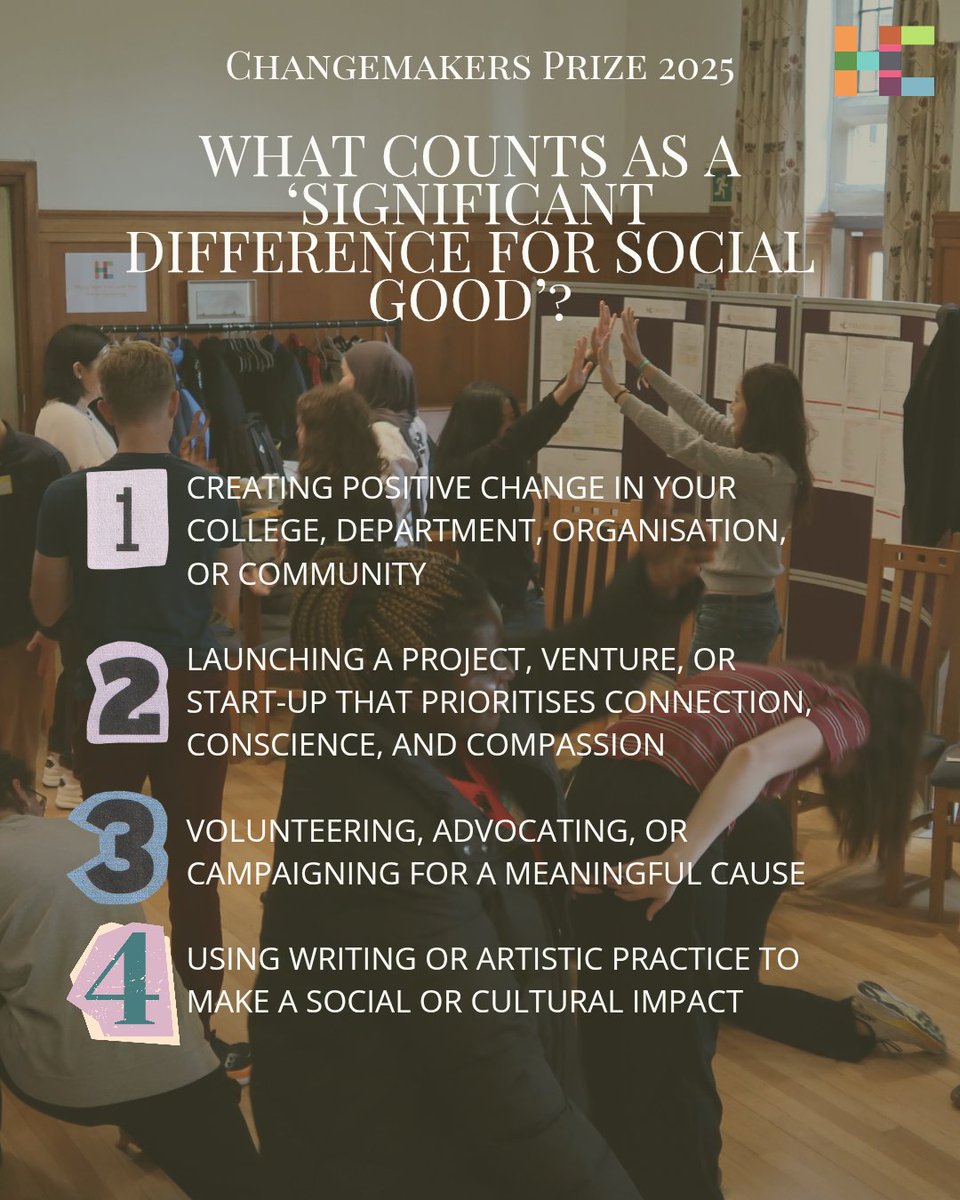 HChangemakers's tweet image. Are you a Homerton student making a real difference for social good? 🌍
Whether through community work, bold ideas, or creative change the Changemakers Prize 2025 is for you!
Apply by Fri 10 Oct, 17:00 to win up to £250. Register: homerton.cam.ac.uk/events/homerto….