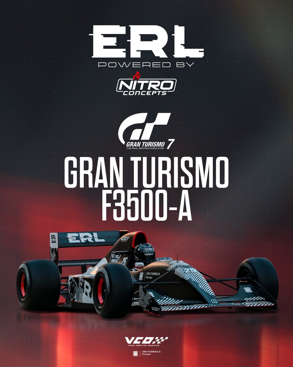 We're going open-wheel in GT7 – the official Esports Racing League powered by Nitro Concepts car is the Gran Turismo F3500-A.

Six games. One unified competition. One champion.

#vcoesports #vcoerl <a href="/thegranturismo/">Gran Turismo</a>