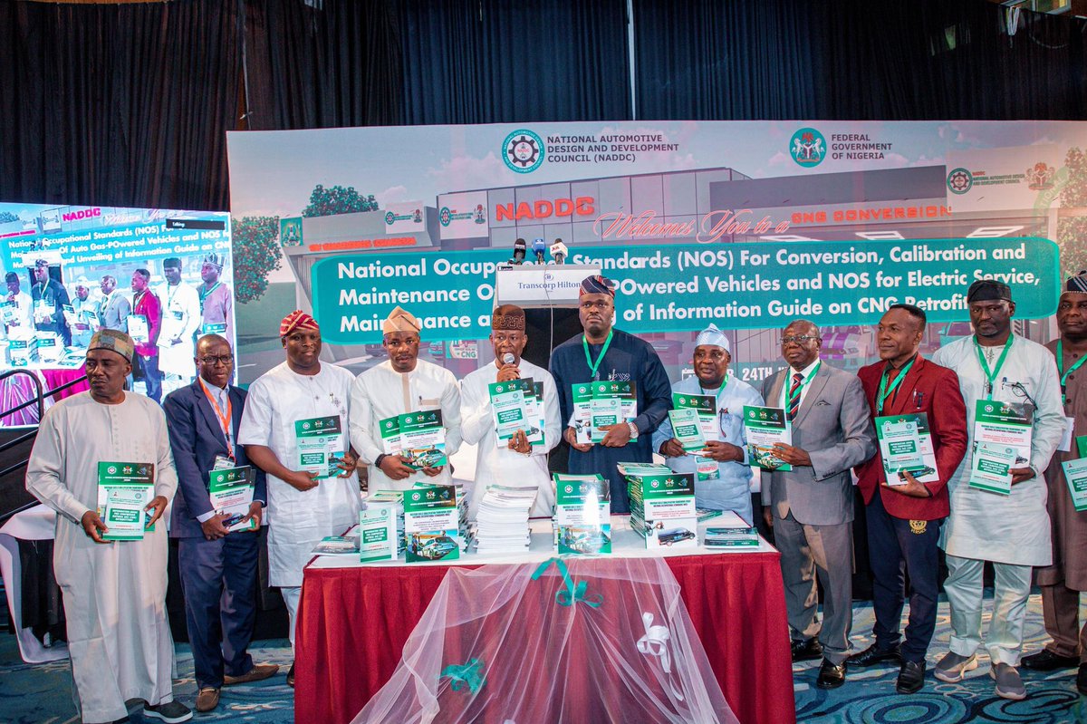 Fed. Gov. Unveils National Occupational Standards and CNG Retrofitting Guide for Automotive Sector.
On July 24th, 2025, at Transcorp Hilton, Abuja, the FG, through NADDC, launched NOS for auto gas-powered vehicles, EV maintenance &amp; CNG retrofitting guidelines.  #NADDC #CNG