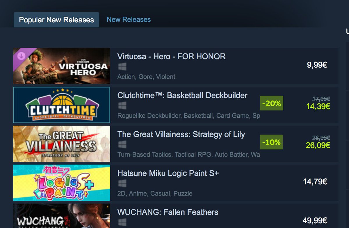 Bigosaur's tweet image. We are near the top of the #Steam Popular New Releases list. Thank you all!