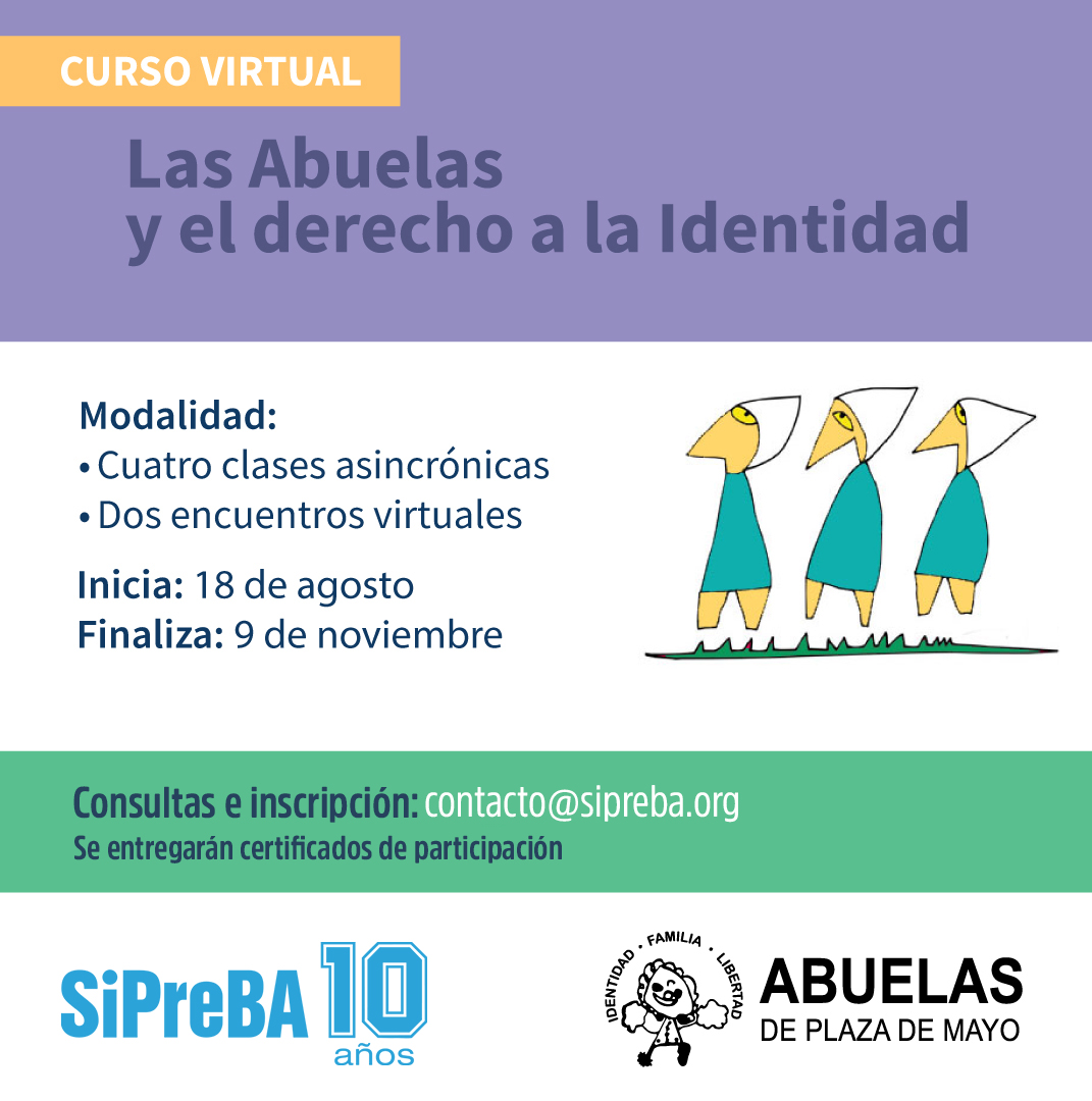 sipreba's tweet image. ✳️¡Nuevo #beneficio en formación!
🤝Gracias a un convenio con @abuelasdifusion, si sos parte del SiPreBA podés realizar el curso "Las Abuelas y el Derecho a la Identidad" de forma gratuita.
🗓️Hay tiempo de anotarse hasta el 8/8.
🔗Info e inscripción: bit.ly/44OQTKc