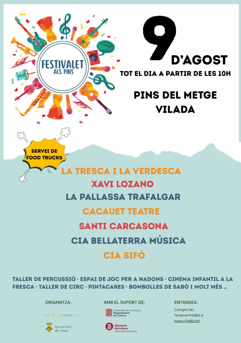 AjVilada's tweet image. 💥 Agafa l’agenda 📇
3️⃣ cites que NO et pots perdre a #Vilada
🌲🌲 Nits als Pins de l’1 al 15 d’agost
🎪🎭 Festivalet als Pins 9 d’agost
🎸 Concert amb #strombers, #balena i #djkutal 14 d’agost
📣Ho tens tot apuntat????
#visitvilada #elberguedà #berguedà