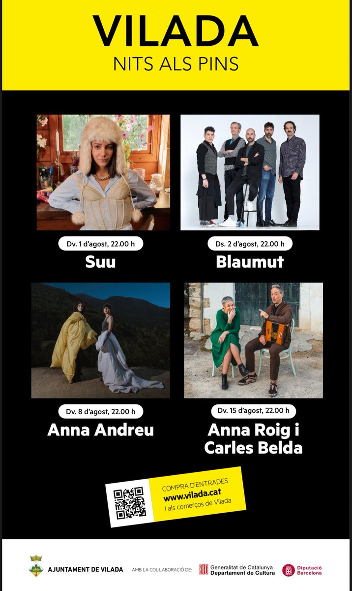 AjVilada's tweet image. 💥 Agafa l’agenda 📇
3️⃣ cites que NO et pots perdre a #Vilada
🌲🌲 Nits als Pins de l’1 al 15 d’agost
🎪🎭 Festivalet als Pins 9 d’agost
🎸 Concert amb #strombers, #balena i #djkutal 14 d’agost
📣Ho tens tot apuntat????
#visitvilada #elberguedà #berguedà