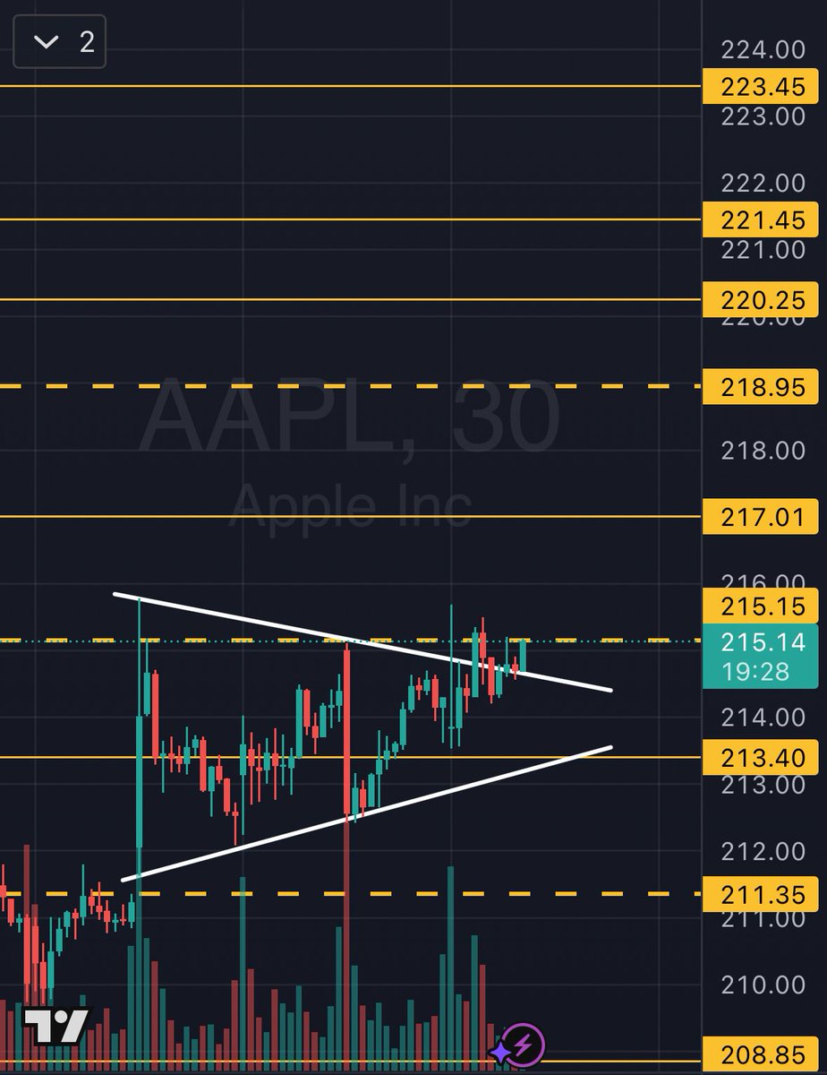 BenDc2R's tweet photo. Liking $AAPL here for breakout with large call flow including earnings next week. https://t.co/Qw9zotHgrb