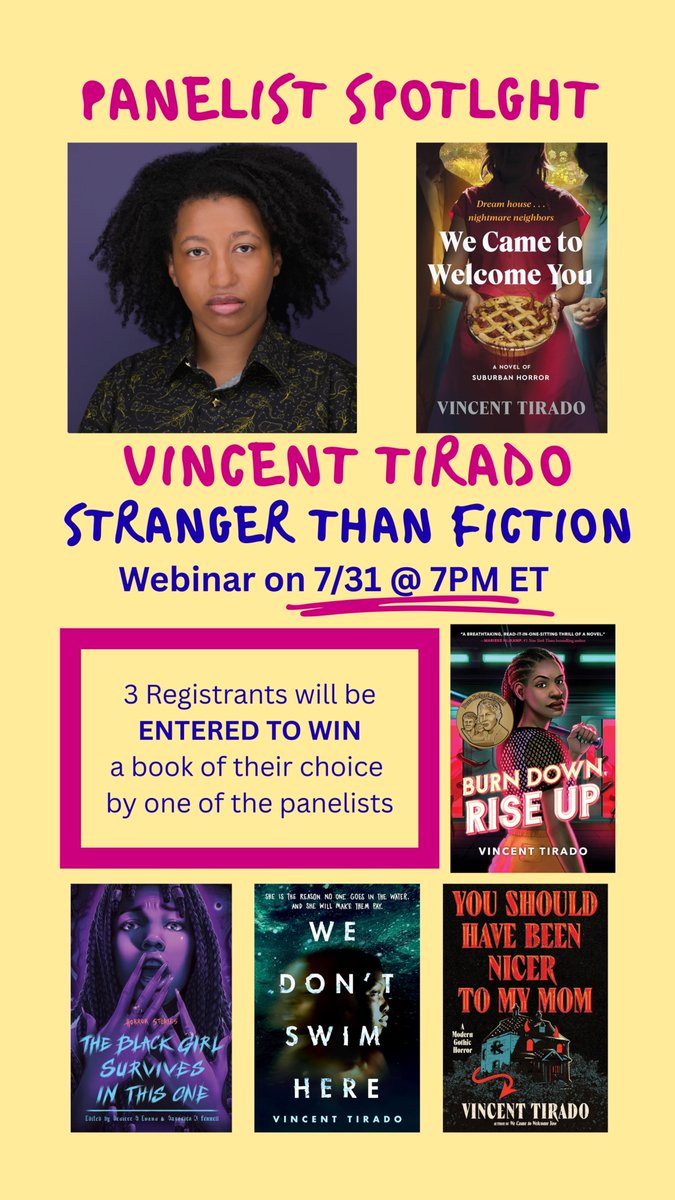 writeloudly's tweet image. Panelist Spotlight: You could win one of VINCENT TIRADO's books by registering for STRANGER THAN FICTION: WRITING FROM PERSONAL EXPERIENCE Zoom Panel on Thurs 7/31 @ 7PM ET. LINK: us06web.zoom.us/webinar/regist… #writingworkshop #writingpanel #novelists #literaryagent #webinar