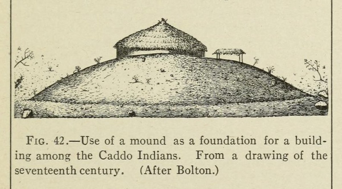 DrGregLittle2's tweet image. In the 1600s a few "explorers" saw structures on the top of a few Caddo and Mississippian mounds in the south. This is one of their drawings.