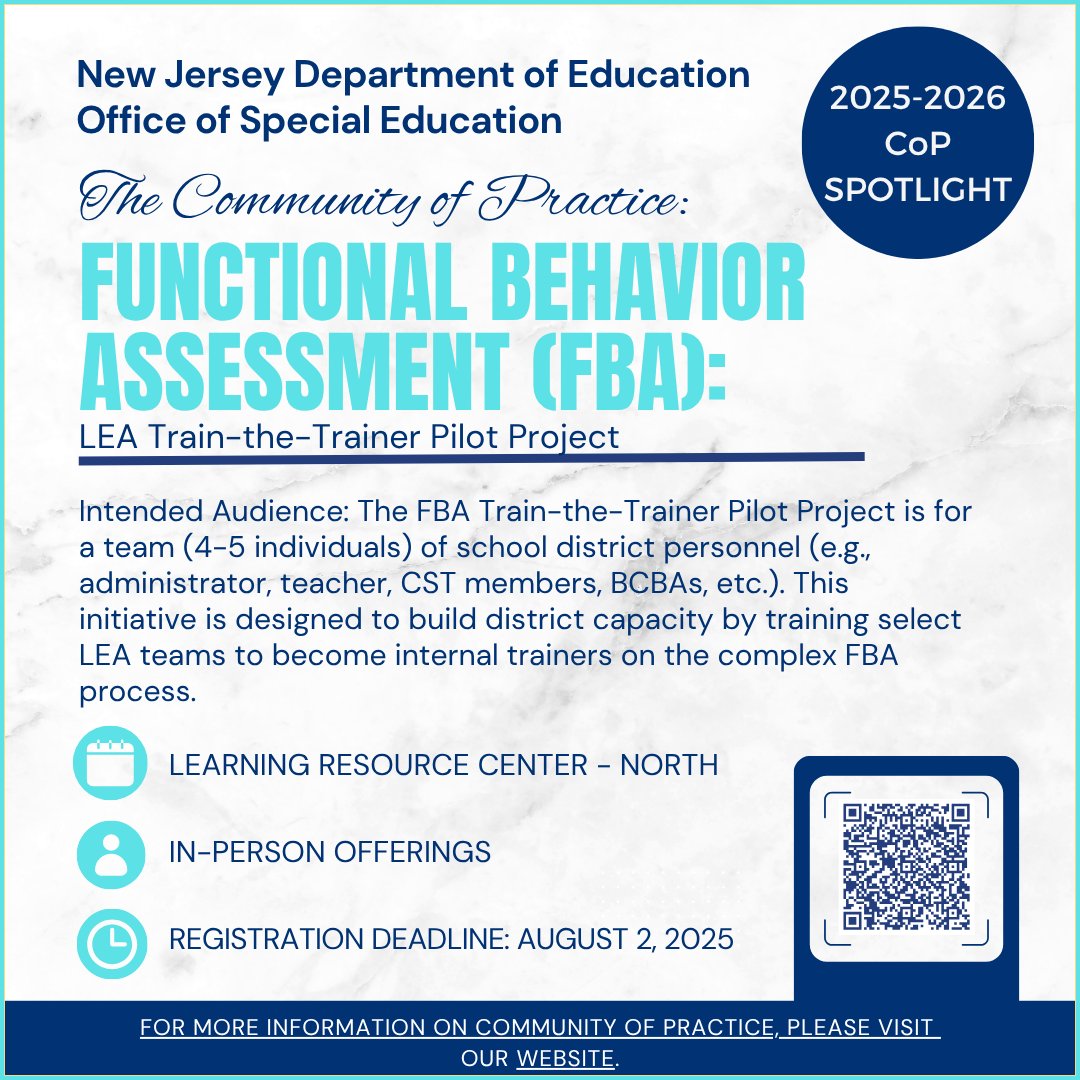 NewJerseyDOE's tweet photo. Register TODAY for the Office of Special Education’s upcoming 2025-2026 Professional Learning Opportunities. The registration deadline for all professional learning opportunities is August 2nd, 2025. Learn more: https://t.co/BiN3fgczyV #SpecialEducationinAction #LRCnetwork https://t.co/sftI9LIxai