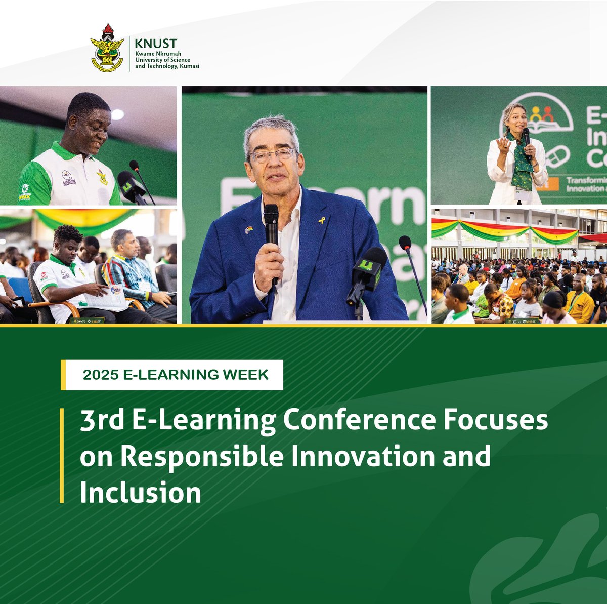 KNUSTGH's tweet image. The Kwame Nkrumah University of Science and Technology (KNUST), Kumasi has held its third E-Learning International Conference, aimed at exploring strategies for responsible innovation in the digital era.
Learn more here⬇️
knust.edu.gh/news/news-item…