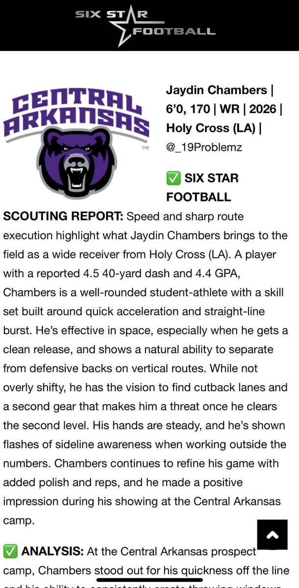 _19Problemz's tweet image. Thank you @sixstarfootball for the article. Had a great time at Central Arkansas
@scott_wattigny @DPTnola @UCA_Football @chasefourcade @CoachWitch