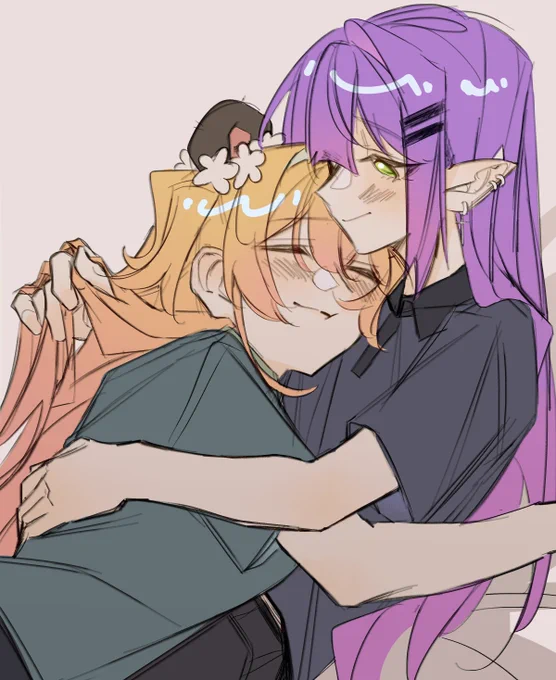takin a break from work by drawing my girls cuddle #ねねアルバム #TOWART