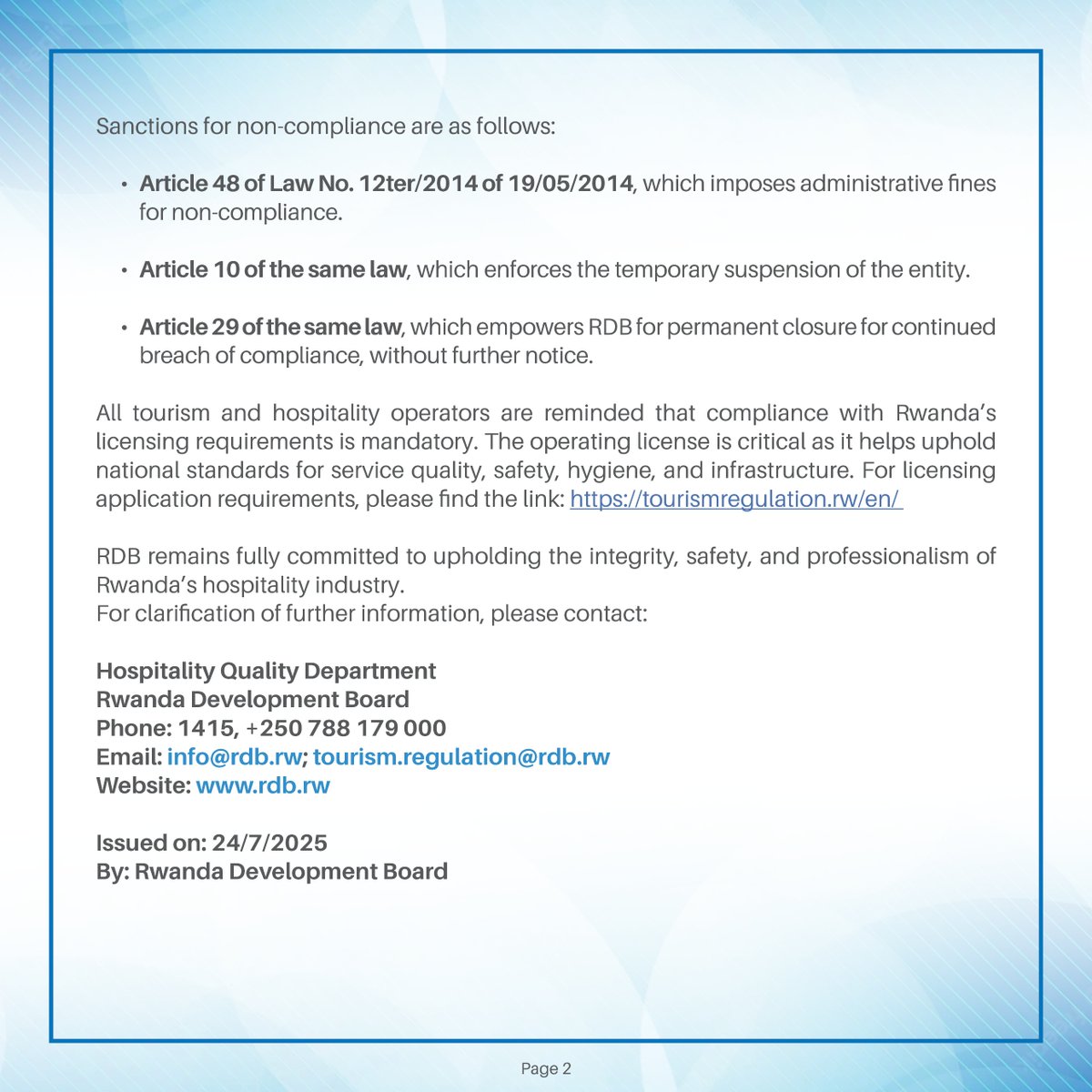 Public Notice: Non-Licensed Tourism &amp; Hospitality Entities