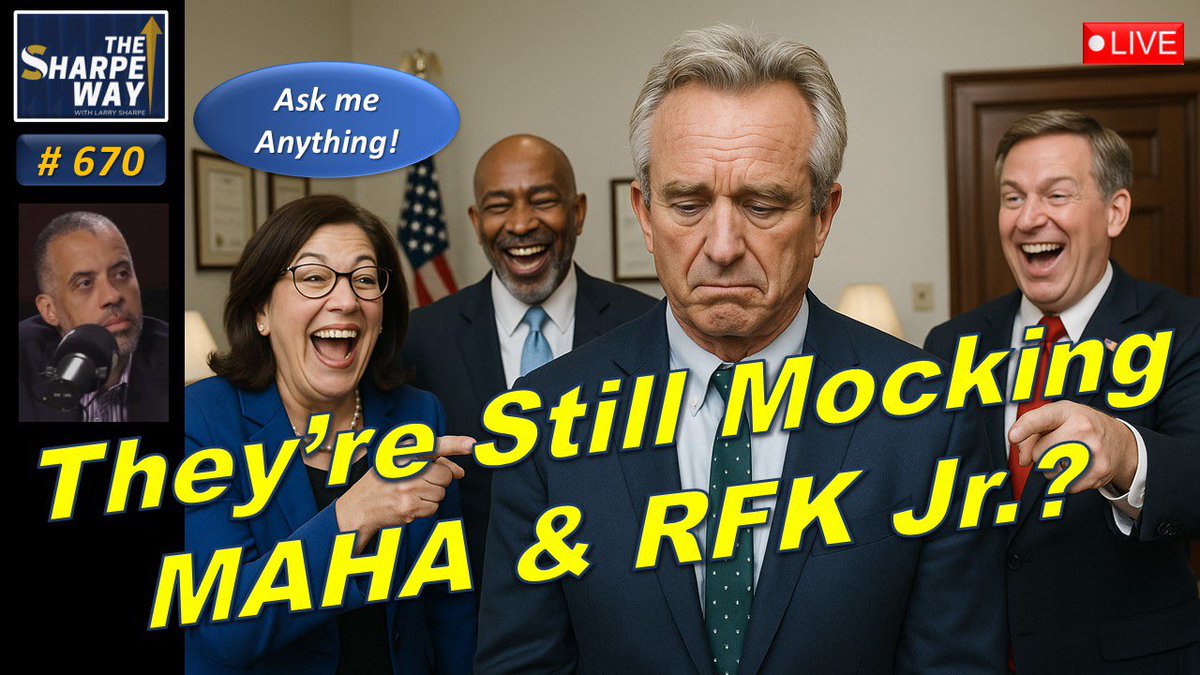 sharpe_way's tweet image. TONIGHT at 7pm ET: Sharpe Way No. 670!🔥Are They Still Mocking MAHA & RFK, Jr.?🎙️LIVE Ask Me Anything!🔥
As the MAHA movement (Make America Healthy Again) gains traction, some mainstream voices are still mocking RFK Jr. and his leadership at HHS. But while President Trump…