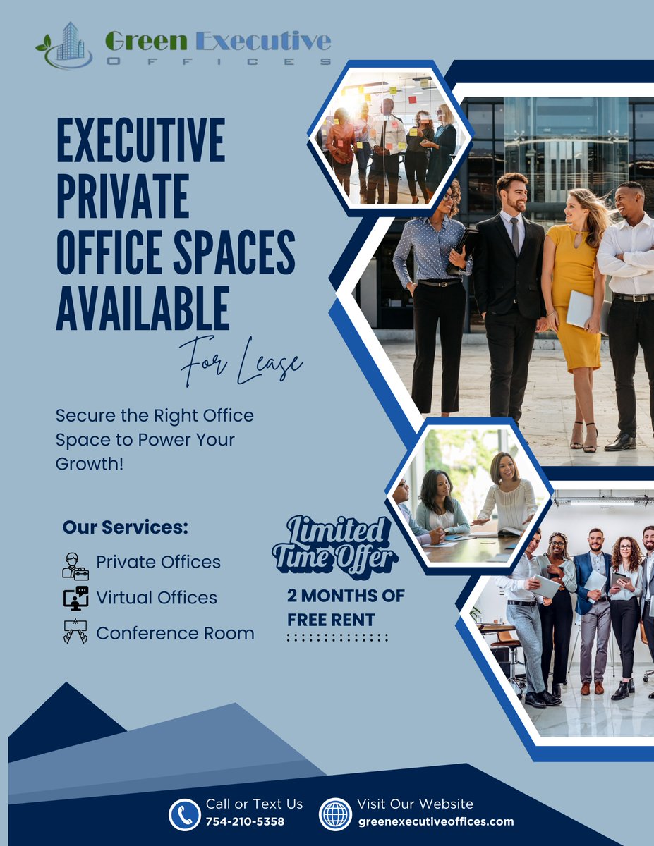 OfficesGreen's tweet image. Looking for the perfect office space? Flexible terms, modern amenities, and a professional environment, everything your business needs to grow. Whether you're a startup or an established team, we have the space that works for you.
#OfficeForLease #OfficeSpace #CommercialRE