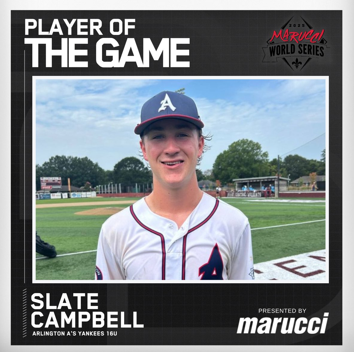 ⭐️Player of the Game⭐️

Slate Campbell (@slatecampbell)
Arlington A’s Yankees - 16U 

#MWS25
@maruccisports