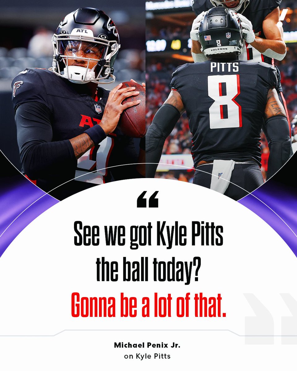 YahooFantasy's tweet image. Michael Penix Jr. says Kyle Pitts is going to be getting the ball A LOT this year 👀📈