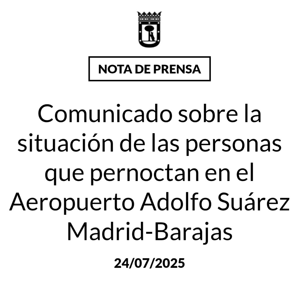 🔴 Comunicado sobre la situación de las personas que pernoctan en el Aeropuerto Adolfo Suárez Madrid-Barajas.
 diario.madrid.es/blog/notas-de-…