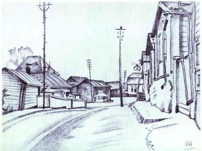 dobuzhinsky's tweet image. Finland. A Street in Lovisa. wikiart.org/en/mstislav-do…