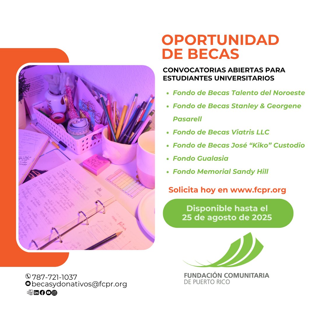 Convocatorias Abiertas
📷 Más info en nuestra página web: fcpr.org/donativos-y-be…
#BecasEstudiantiles #TuFuturoComienzaAquí