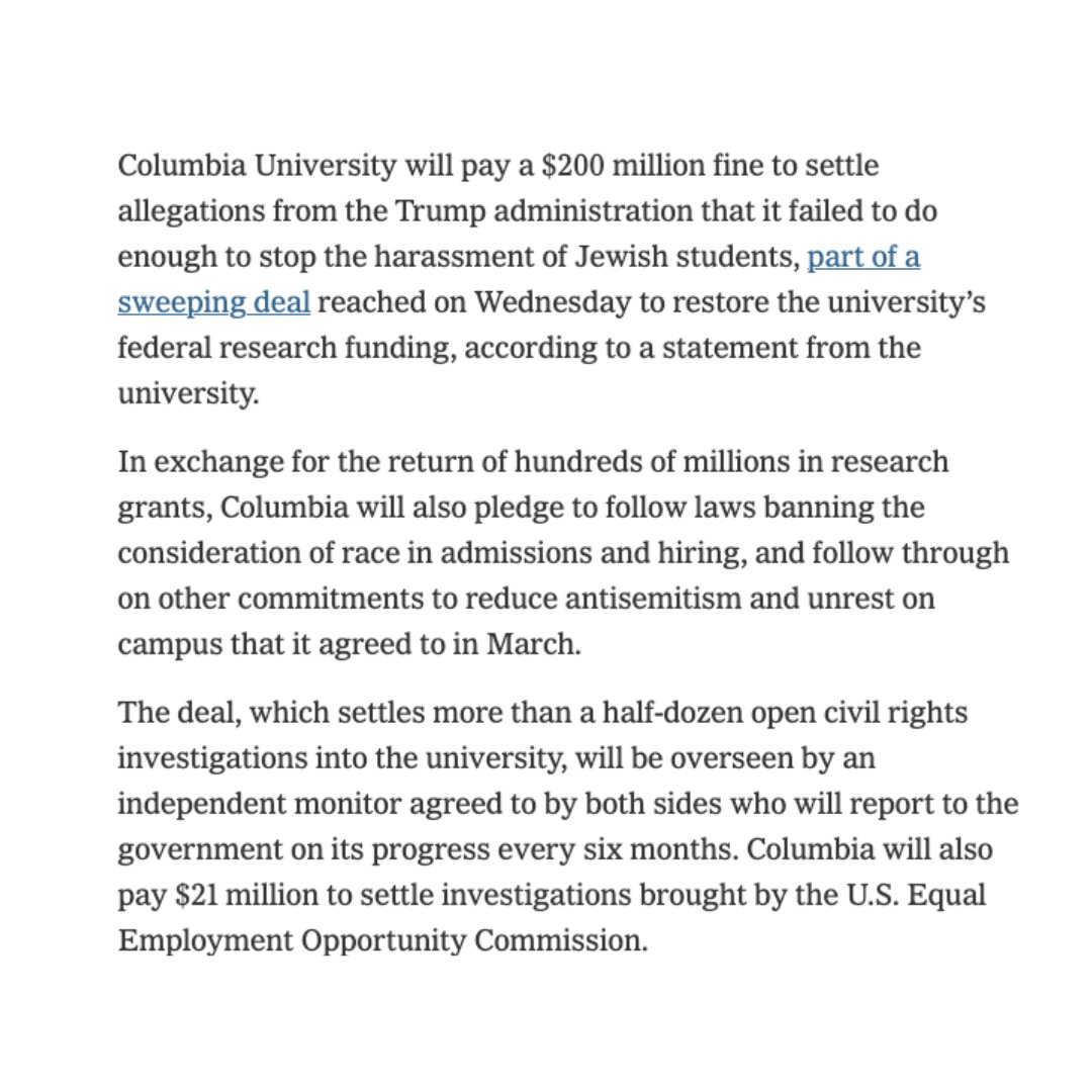 FIRE (@thefireorg) on Twitter photo FIRE sounded the alarm months ago about the administration’s blatant disregard for federal law in its response to allegations of discrimination at Columbia. Yesterday’s agreement can’t be separated from the unlawful pressure campaign that produced it.
The reforms themselves FIRE sounded the alarm months ago about the administration’s blatant disregard for federal law in its response to allegations of discrimination at Columbia. Yesterday’s agreement can’t be separated from the unlawful pressure campaign that produced it.
The reforms themselves