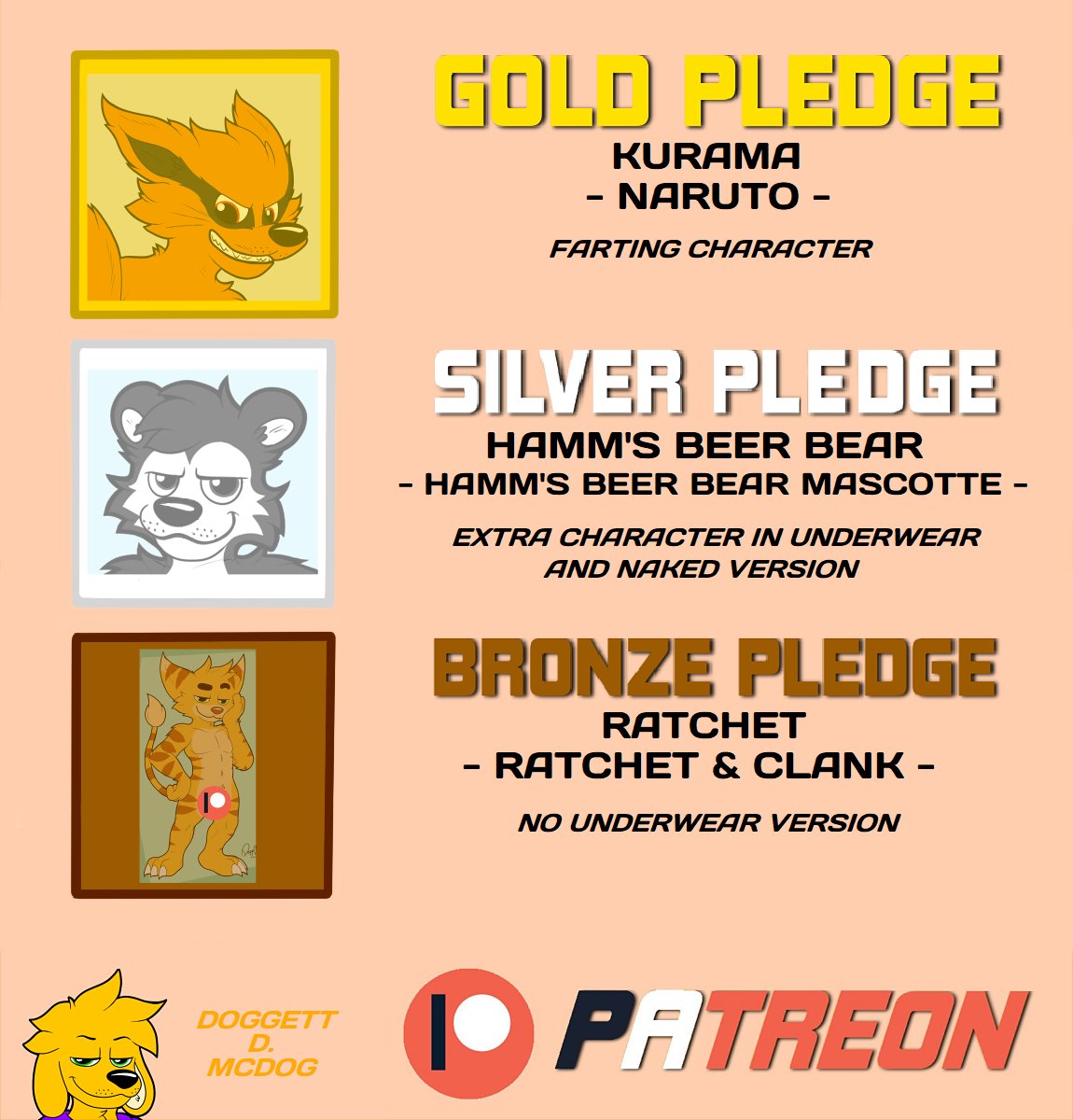 New content on Patreon!
🧡 patreon.com/doggettarts 🧡

REMEMBER!
🟡 GOLD &gt; Farting Contents!
⚪ SILVER &gt; Extra Chara in Underwear or Naked (Choosen from the Silver Wheel Winner)
🟤 BRONZE &gt; No Underwear Version of a Pubblic Underwear Boy Art