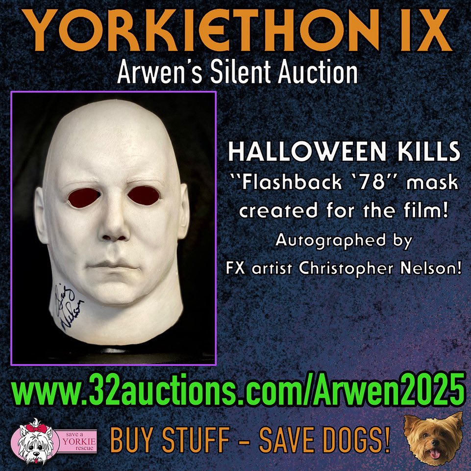 Adam Green (@adam_fn_green) on Twitter photo Yorkiethon 9 starts tomorrow but Arwen’s Auction is already off and running! Look at this “Flashback ‘78” Michael Meyers mask created for HALLOWEEN KILLS from FX artist Chris Nelson! And there’s over 150 more items: 32auctions.com/Arwen2025 Buy stuff - save dogs! <a href="/BDisgusting/">Bloody Disgusting</a> Yorkiethon 9 starts tomorrow but Arwen’s Auction is already off and running! Look at this “Flashback ‘78” Michael Meyers mask created for HALLOWEEN KILLS from FX artist Chris Nelson! And there’s over 150 more items: 32auctions.com/Arwen2025 Buy stuff - save dogs! <a href="/BDisgusting/">Bloody Disgusting</a>