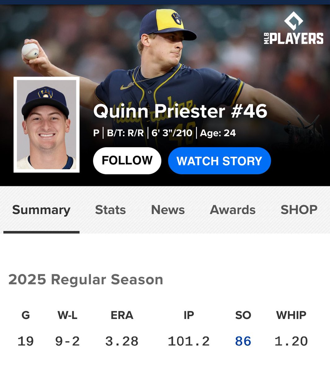 SleeperBrewers's tweet image. It’s time to give Priester his flowers and talk about the adjustments he’s made that fueled his mid-season surge.
After his rocky start, he refined his pitch mix, leaning more into his sinker + slider usage to limit HRs and be more effective with his pitch selection.
Since June…