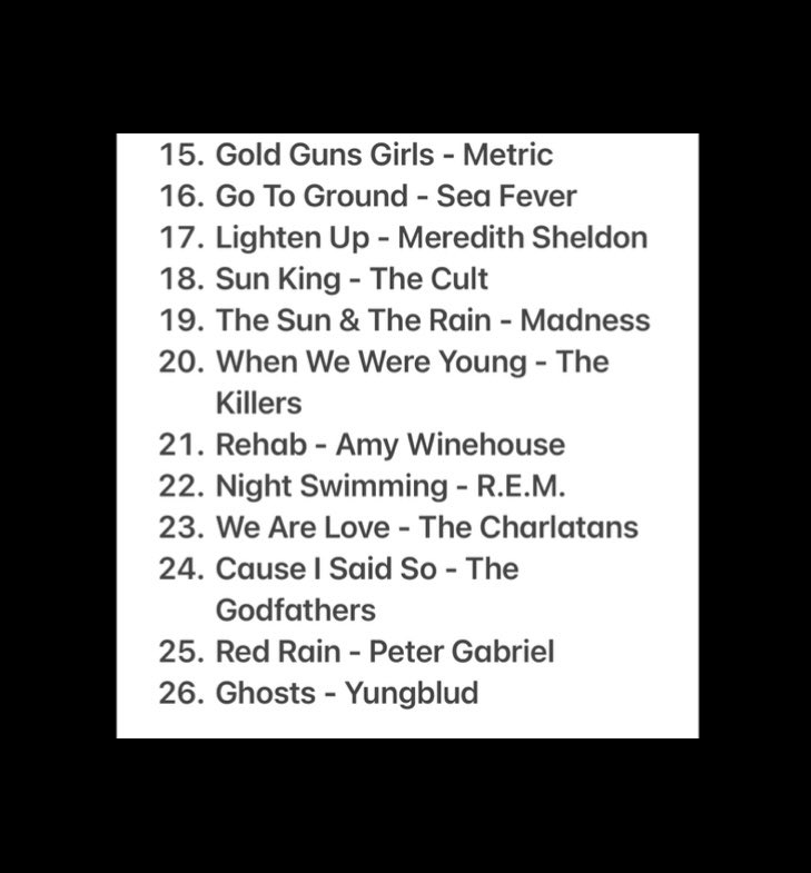 Last nights play list.
A list of substance, created with such audaciousness that it takes your breath away!
Or something……