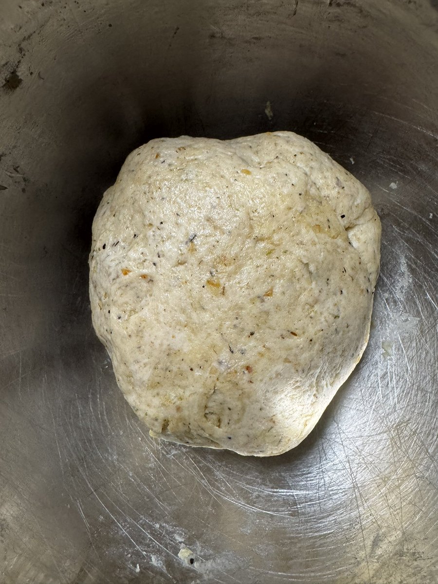 _donutninja's tweet image. My husband was sad he missed out on the last batch of crackers I made. So today I’m making more! A bit different this time. 50/50 whole wheat & bread flour starter base. AP flour in the dough. Italian herb infused olive oil and onion powder added instead of fresh rosemary.