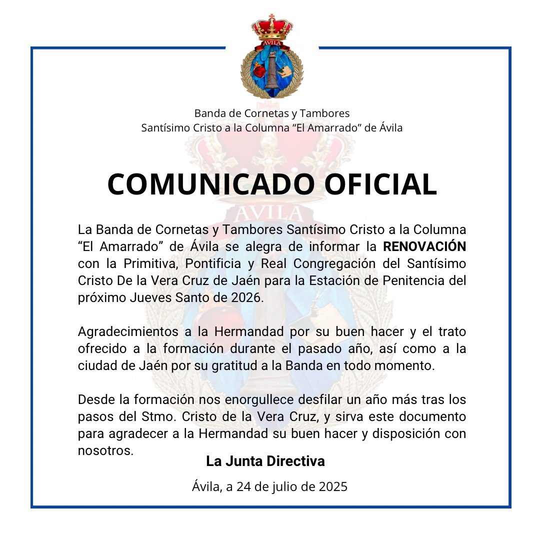 🔔 Comunicado oficial RENOVACIÓN con la <a href="/Veracruzjaen/">Vera-Cruz Jaén</a> para el Jueves Santo de 2026

#SuenaAmarrado | #sentiramarrado
