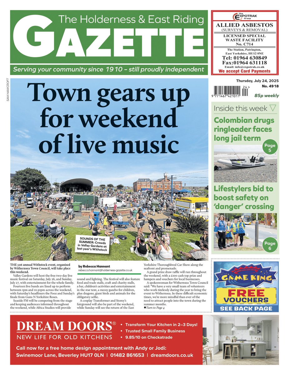 seaside1053's tweet image. Great LISTEN from @seaside1053 - Gazette @HoldernessNews is out - ‘hear all about it’ in our separate previews for North (103.5FM &104.4FM) & South (105.3FM) of #Holderness with Editor Sam @HawkEditorial at 11.30 #hornsea #EastYorkshire #holderness #Withernsea