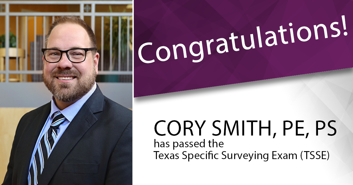 Congratulations to Cory Smith, PE, PS, for passing the Texas Specific Surveying Exam! This is a major achievement showcasing his skill, precision, and dedication to the #surveying profession.
