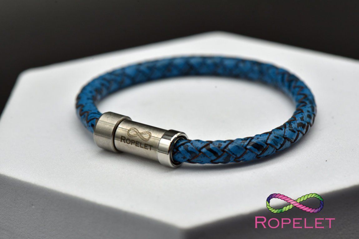 Retro blue leather bracelet by Ropelet, the affordable styling accessory for your wrist , UK made to your choices from ropelet.co.uk . Treat yourself today #ropelet #jewelry #leatherbracelet #retro