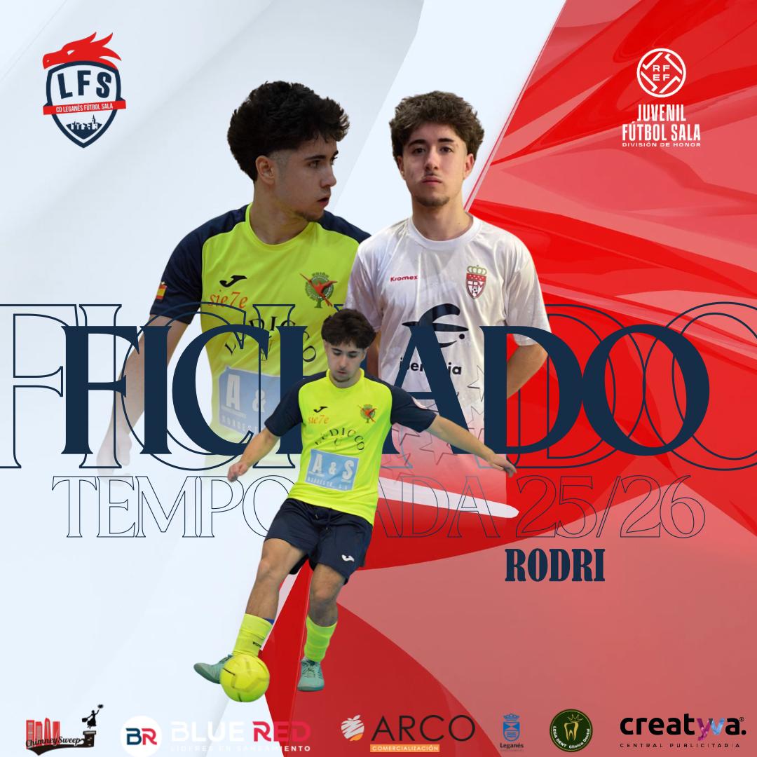 CDLeganesFS's tweet photo. ✍️🏽 FICHAJE | Rodri se une al juvenil DH del CD Leganés FS

Desequilibrio, 1vs1, pegada y gol.  
Llega procedente de la @UDRB con talento a raudales y muchas ganas de seguir creciendo.

Un reto ilusionante: adaptar su futsal a los valores del Lega: lucha, fuerza y sacrificio❤️🤍 https://t.co/FbuQRiFXU4