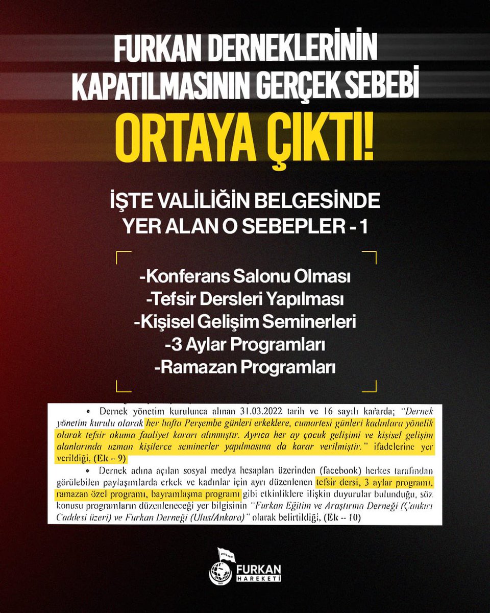 İslam'ın anlatılmasından rahatsızlar. Oysa derneklerimiz tüzüklerinde bu faaliyetler yer alıyor ve açık kaynaklarda bu programlar sürekli paylaşılıyor. Anlaşılan o ki yoğun katılımdan rahatsızlar. 

Derneklerimizi Açın
#FurkanaSistematikZulüm