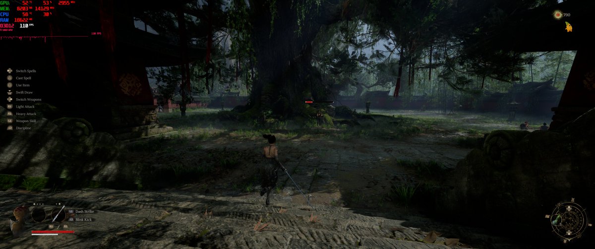 regawdless's tweet photo. #WuchangFallenFeathers is yet another #StutterStruggle #UnrealEngine5 mess. Performance is bad, even a 5090 needs upscaling at 3440x1440 AND frame gen, even then can only lock at 110fps with blurry visuals and STUTTERS. Every few seconds, traversal stutter. It's bad. Unfortunately, because the game itself seems to be good. But look at these stutters, the frame graph is brutal.