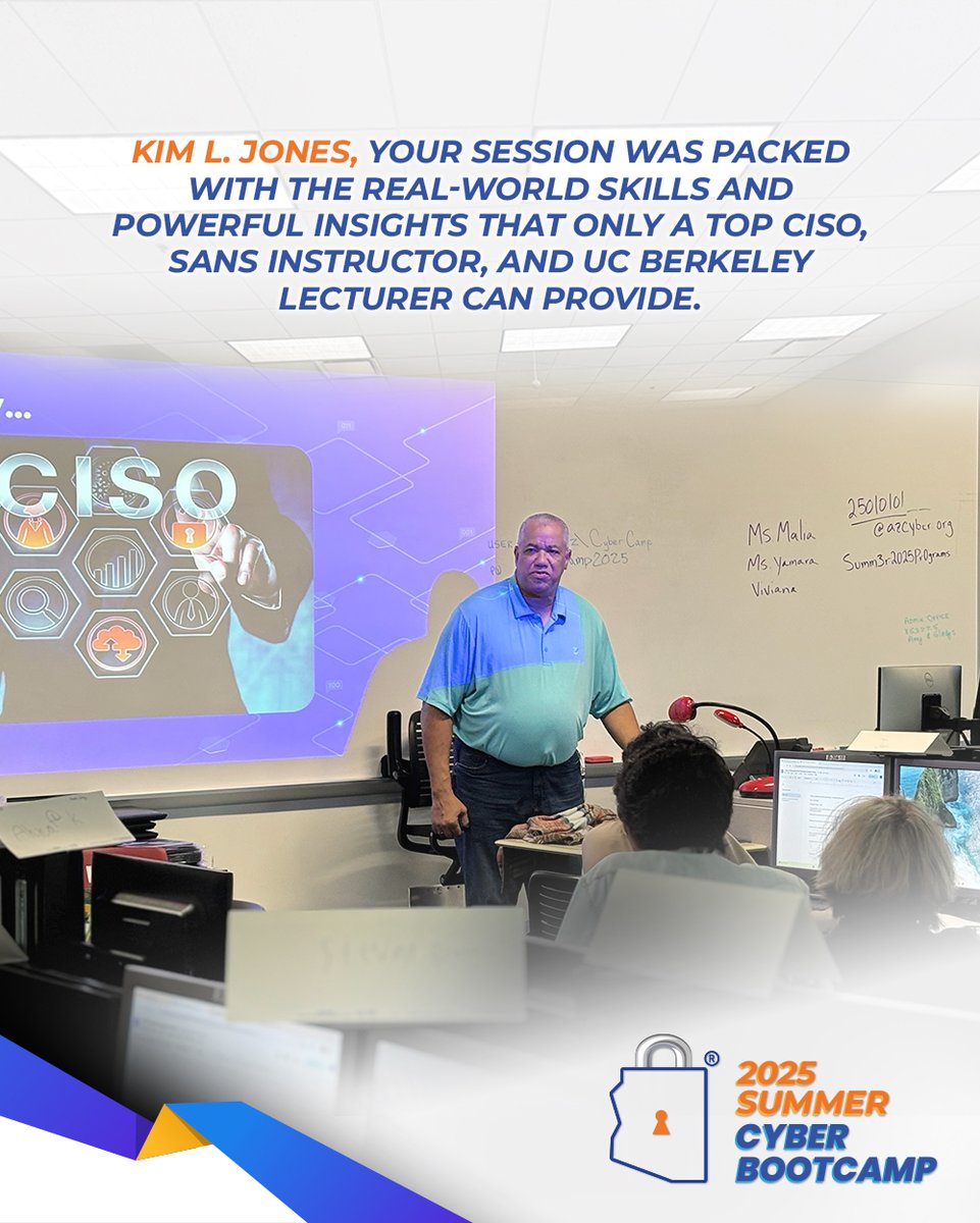 az_cyber's tweet image. This is real impact! Huge thanks to Kim Jones (top CISO, SANS Instructor, UC Berkeley Lecturer) for her incredible session at our Glendale Community College Intro to Cyber Bootcamp. Her one-on-one mentorship after the talk truly showed a deep investment in our students' futures!