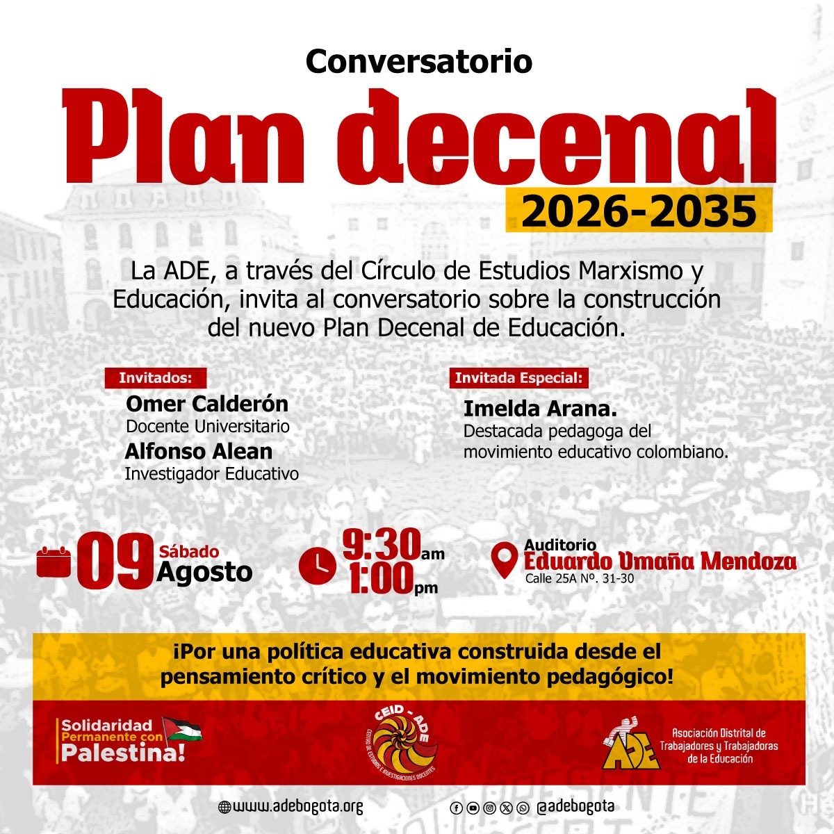 adebogota's tweet image. ๐ ยก๐๐ ๐๐๐ฎ๐๐๐๐ขรณ๐ง ๐ง๐จ ๐ฌ๐ ๐ข๐ฆ๐ฉ๐จ๐ง๐, ๐ฌ๐ ๐๐จ๐ง๐ฌ๐ญ๐ซ๐ฎ๐ฒ๐ ๐๐จ๐ฅ๐๐๐ญ๐ข๐ฏ๐๐ฆ๐๐ง๐ญ๐!
La ADE, a travรฉs del Cรญrculo de Estudios Marxismo y Educaciรณn, te invita al Conversatorio sobre el nuevo Plan Decenal de Educaciรณn 2026-2035 ๐๏ธ
๐๏ธ Sรกbado 9 de agosto
๐ 9:30โฆ