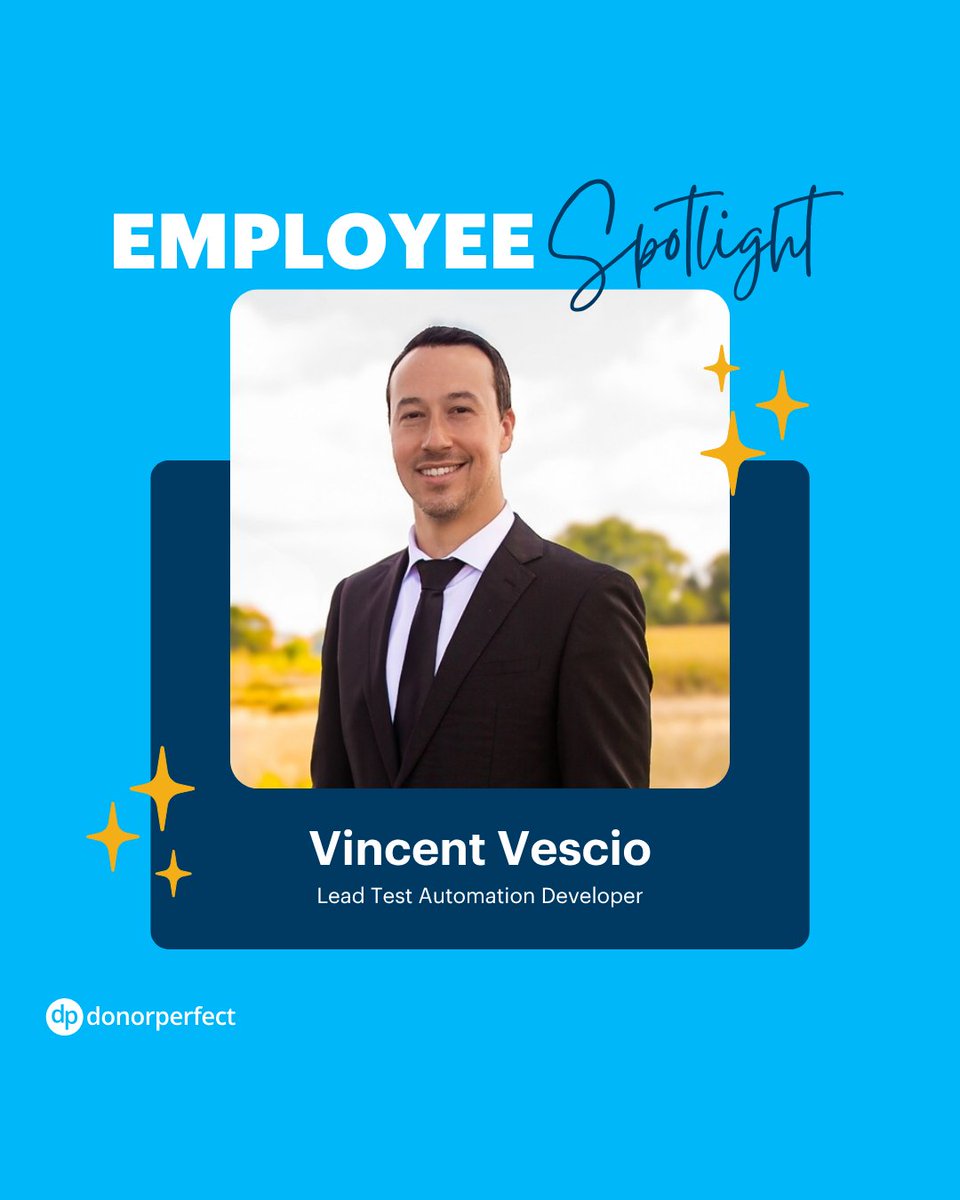 🎉 Meet Vincent, our July Employee Highlight! From testing user flows to building automated tests, he's key to keeping DonorPerfect running smoothly. Off the clock? He’s a proud girl dad, athlete, gamer, musician &amp; coach. We’re lucky to have him on the team!