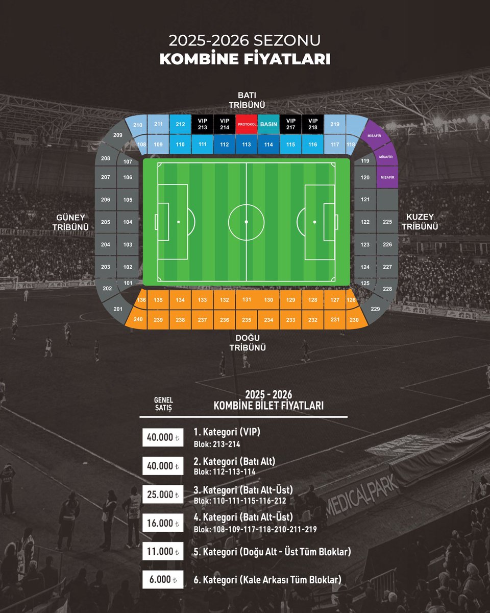 Samsunspor's tweet image. 🎟️ 2025-2026 Sezonu Kombineleri Genel Satışa Çıkıyor!
25 Temmuz Cuma günü saat 11.00 itibarıyla yeni sezon kombinelerini alabilir, bu tarihi sezonda yerini şimdiden ayırtabilirsin! 🔴⚪
• 8 Ağustos’a kadar kombine alan herkese Digiturk üyelik şifresi hediye!
• Kadın, öğrenci…