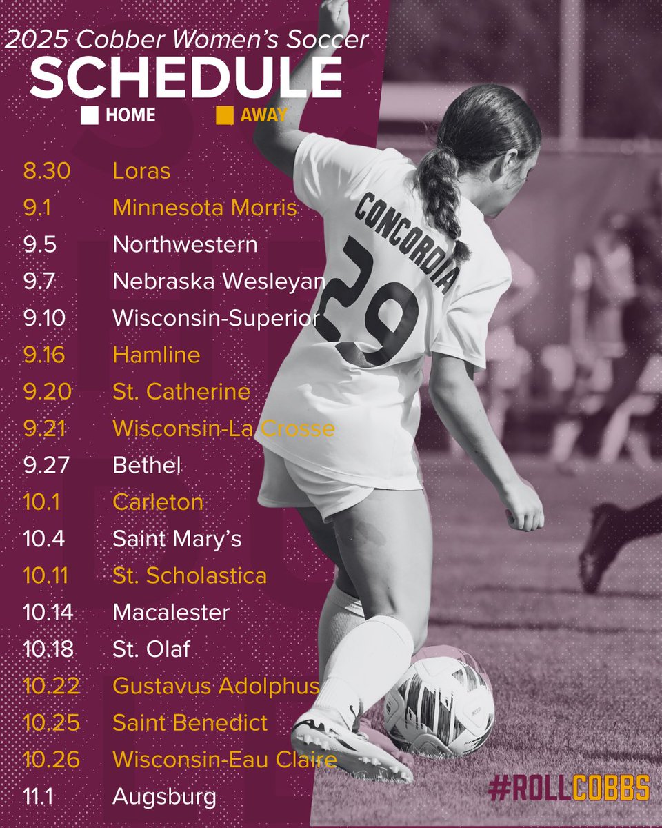 CobberSID's tweet image. ⚽The dates to know.
Here’s the 2025 season slate for Cobber Women’s Soccer.
#CobberSoccer #RollCobbs