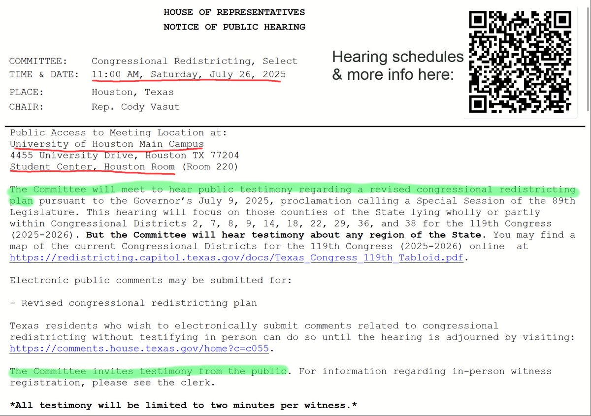 Heads up—if you didn't know, they’re trying to redraw the voting districts in TX and the Houston public hearing for it is at UH on Saturday
