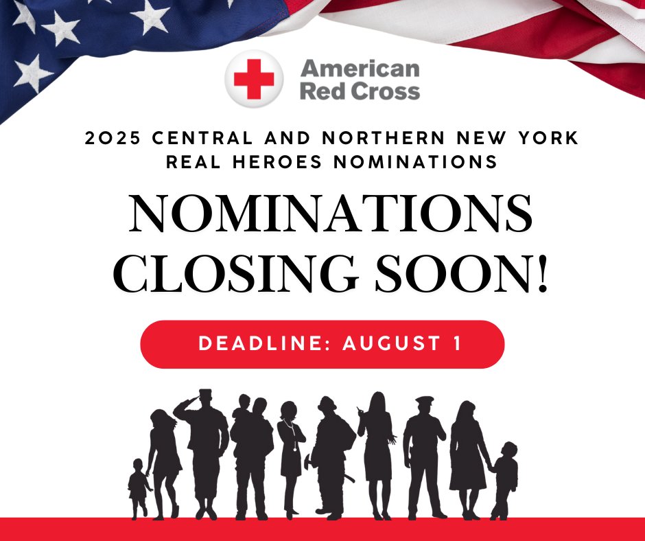There’s still time to recognize a hero in your community — but don’t wait! Submit your nomination for the 2025 Central &amp; Northern NY Real Heroes Celebration.

🗓️ Deadline: Friday, Aug. 1
redcross.org/CNNYRealHeroes

Help us honor those who make a difference every day!
